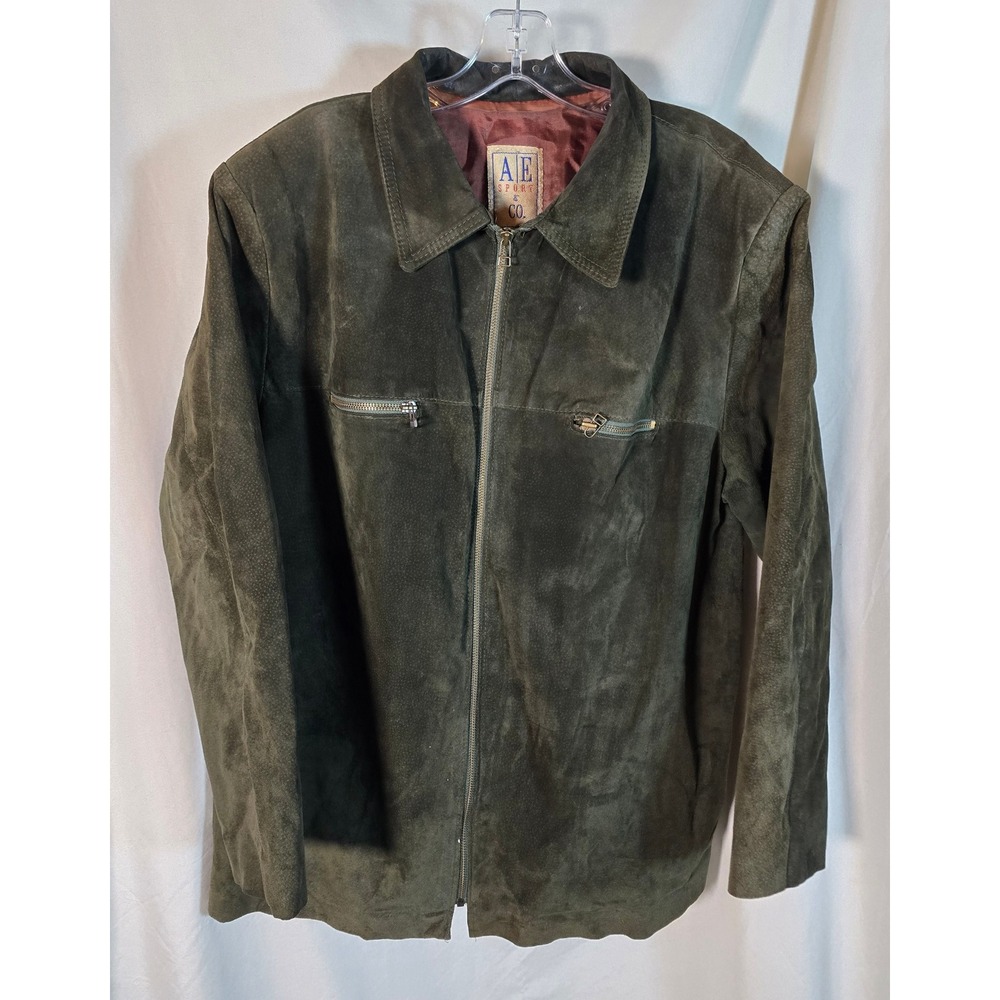 AE Sport Co Vintage 80's Men's Suede Zip Up Jacket Olive‎ Green Casual Outerwear